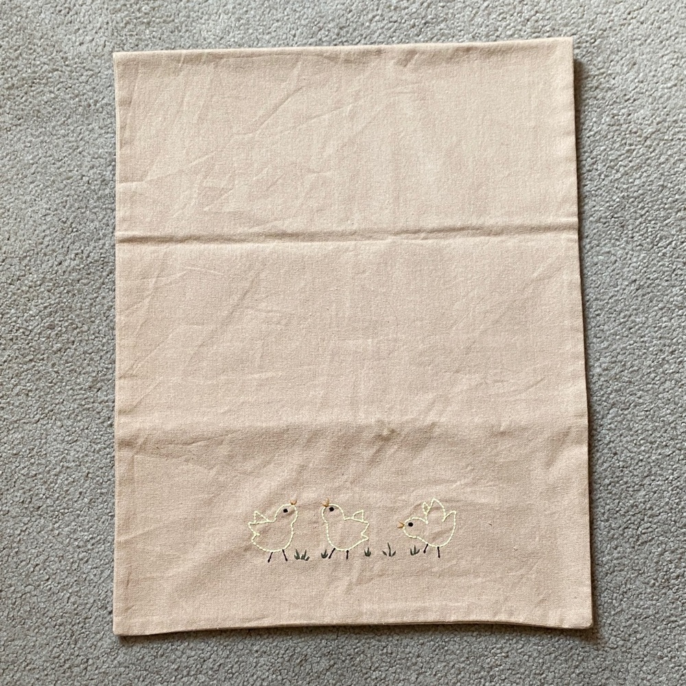 Embroidered Chick Cotton Tea Towel - Cream